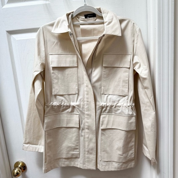 Theory white cream utility collared zip coat jacket pockets - Picture 1 of 9